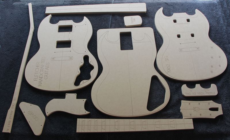 1962 SG guitar router template set in 12 mm MDF